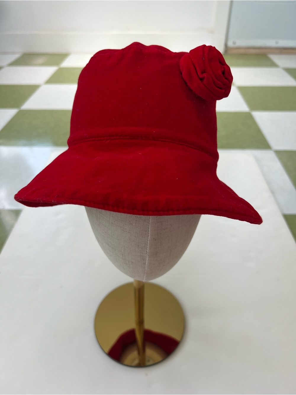 Y2K Red Bucket Hat Velvet one size Canadian made 100% cotton